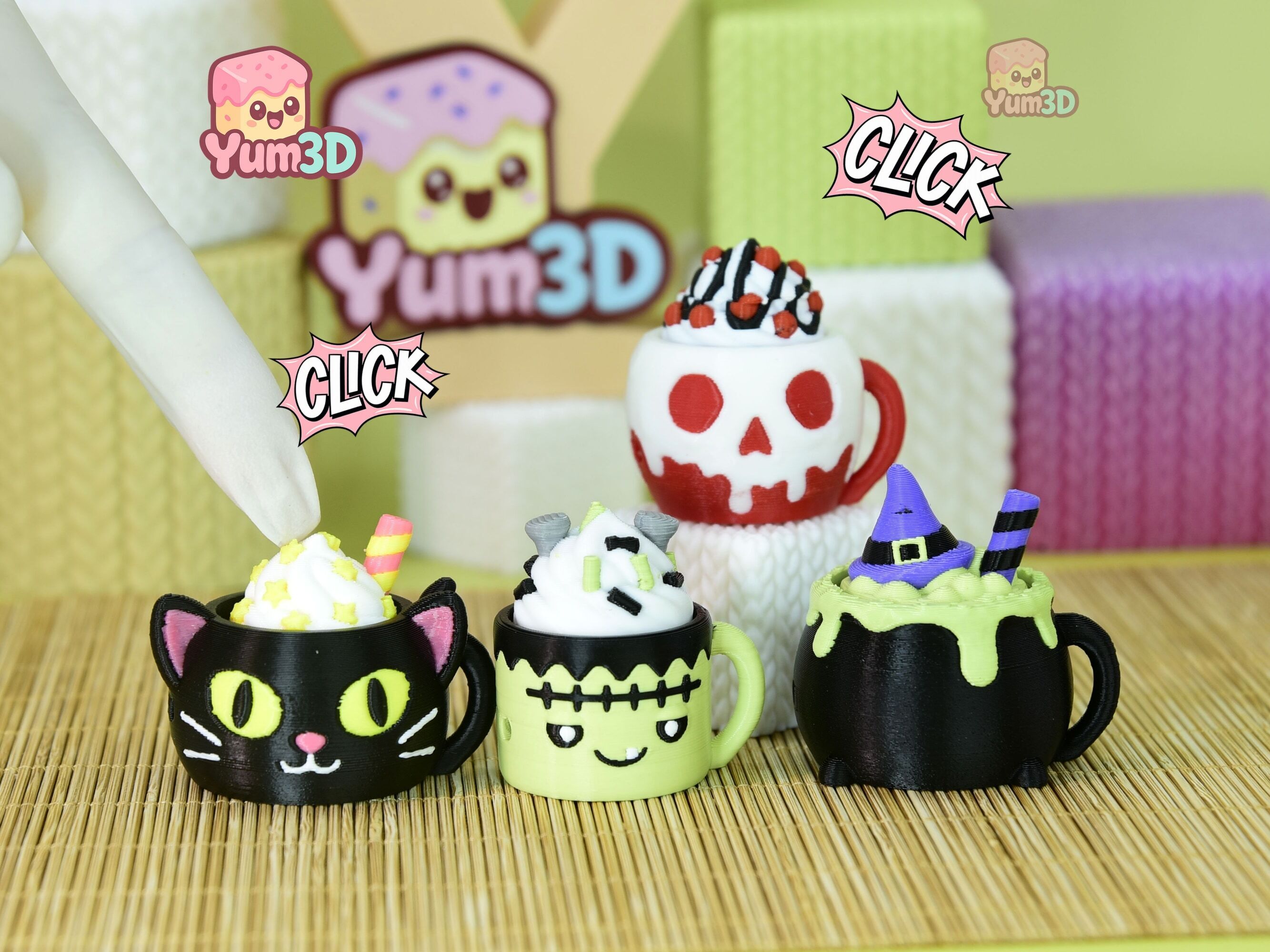 ☕ Yum3D Spooky Mug Squad Set of Clicker Keychains - Cute Backpack